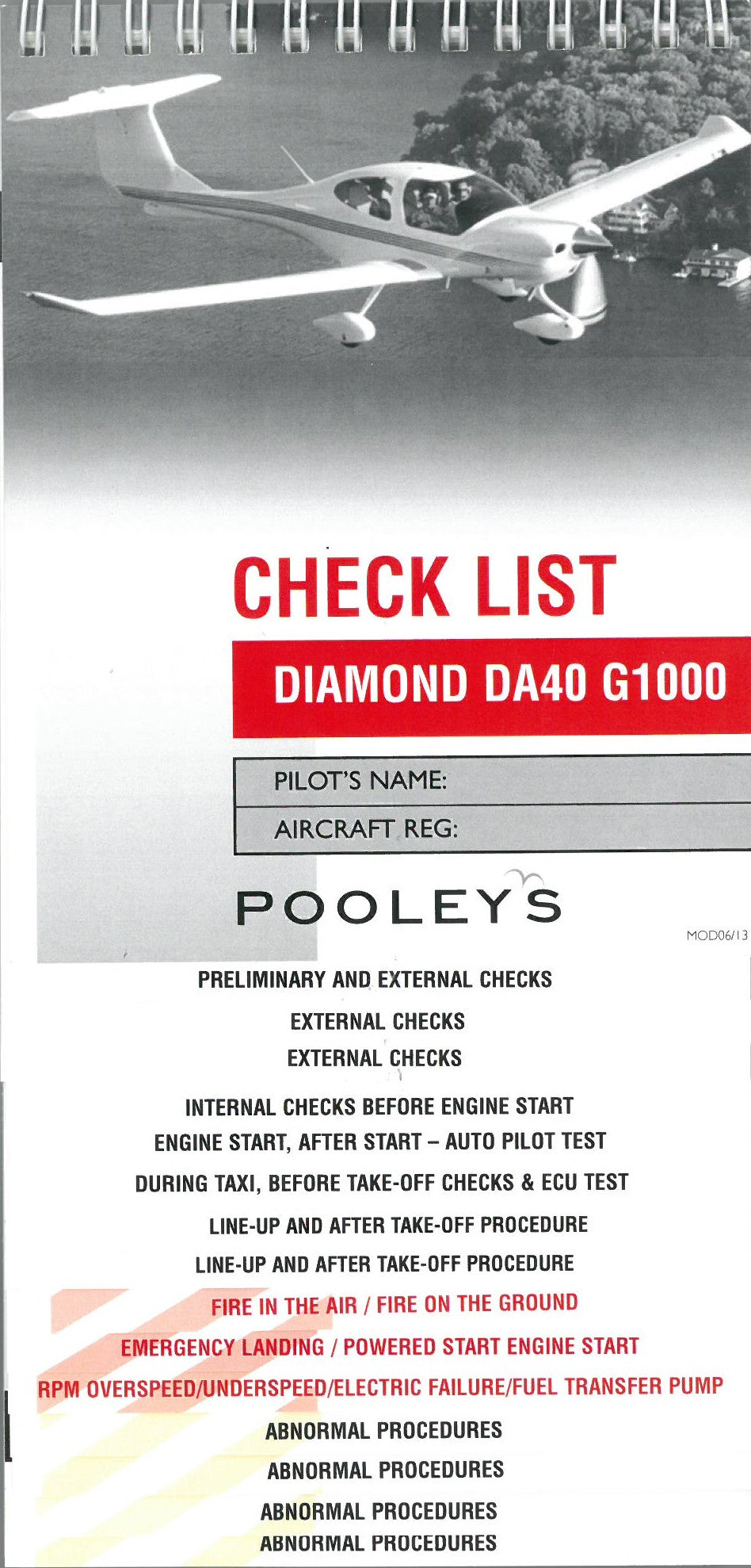 Checklist Diamond DA40 G1000