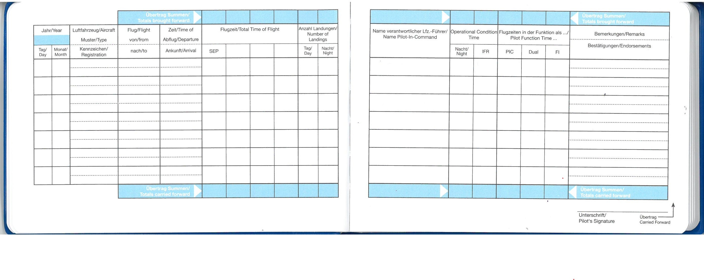 Flugbuch Pilot Log EU FCL
